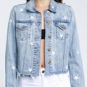 Eunina Denim Jacket with Raw Hem & Embroidered Stars ⭐
